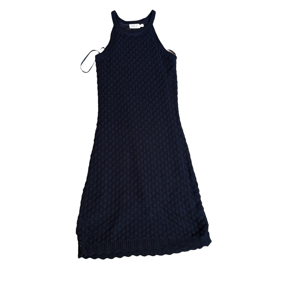 NWT Eliza J Dress Cotton Crocheted Lined Navy Blue Maxi Sleeveless Size Large